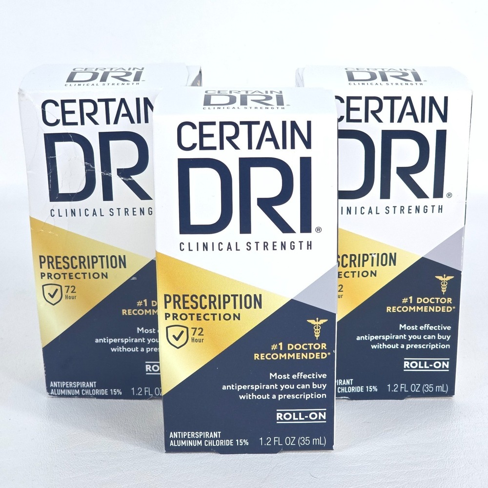 3 Pk Certain‎ Dri Clinical Strength Roll On Antiperspirant 1.2oz Hyperhidrosis